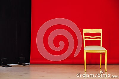 Red black background room and golden chair Stock Photo