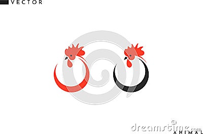 Red and black chicken on white background. Abstract birds Vector Illustration