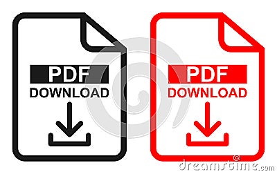 Red and black color Pdf file download icon Vector Illustration