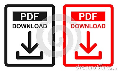 Red and black color Pdf file download icon Vector Illustration