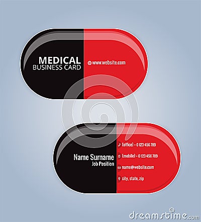 Red and Black The drug capsules business card template Vector Illustration