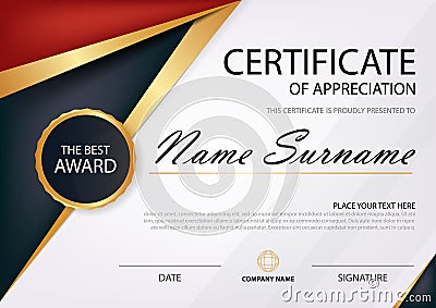 Red and black Elegance horizontal certificate with Vector illustration ,white frame certificate template with clean and modern Vector Illustration