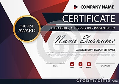 Red black Elegance horizontal certificate with Vector illustration ,white frame certificate template with clean and modern pattern Vector Illustration