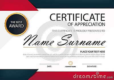 Red black Elegance horizontal certificate with Vector illustration , white frame certificate template with clean and modern patter Vector Illustration