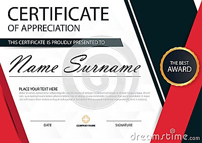 Red black Elegance horizontal certificate with Vector illustration ,white frame certificate template with clean and modern pattern Vector Illustration