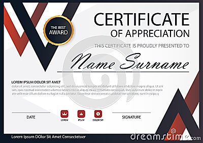 Red Black Elegance horizontal certificate with Vector illustration Vector Illustration