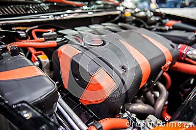 Red and black engine of a modern car Stock Photo