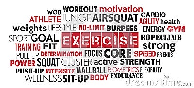 Red and black exercise word cloud Vector Illustration