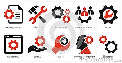 A set of 10 web marketing icons as webpage settings, configuration, optimization Stock Photo