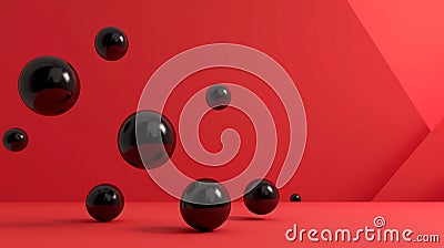 red and black Floating spheres empty space for product show. Generative Ai Stock Photo