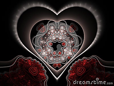 Red and black fractal heart Stock Photo