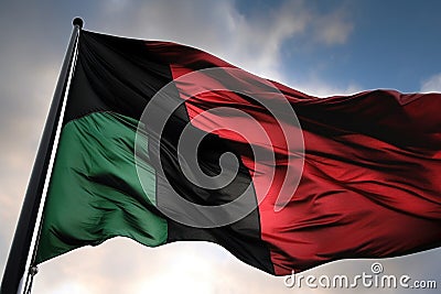 red black green flag fluttering in the wind against the sky Stock Photo