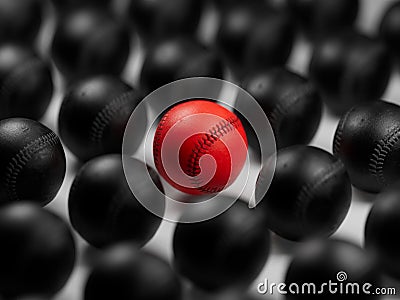 Red Black Grid Baseball Stand Out Unique Leadership Individuality Close Up Macro Shot 3D Illustration Render Stock Photo