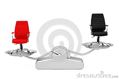 Red and Black Leather Boss Office Chairs Balancing on a Simple W Stock Photo