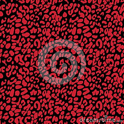 Red on black leopard print seamless repeat pattern background Stock Photo