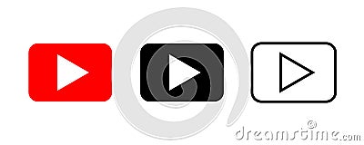 Red black linear play button. Media player audio symbol. Flat graphic design. Isolated vector design Stock Photo
