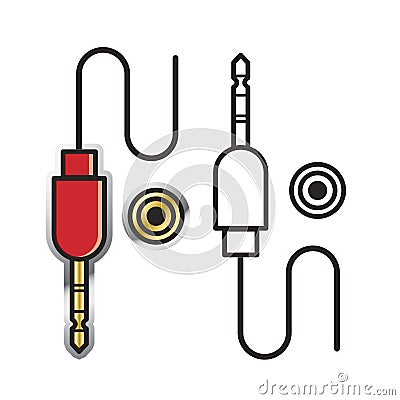 Isolated audio jack & socket with cable Vector Illustration