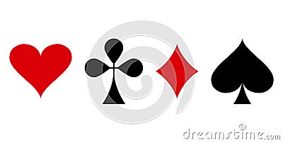 Red and black poker card suit: heart, club, diamond and spade. Vector illustration Cartoon Illustration