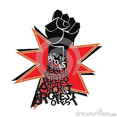 Red and black poster with fist. Protest. Vector Vector Illustration