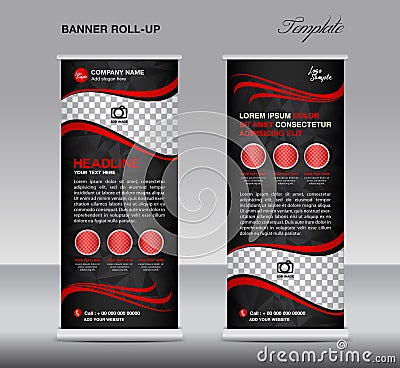 Red and black Roll up banner template vector, stand, flyer design, banner design, polygon background Vector Illustration