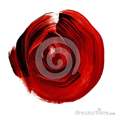 Red black rose textured acrylic circle. Watercolour stain on white background. Stock Photo
