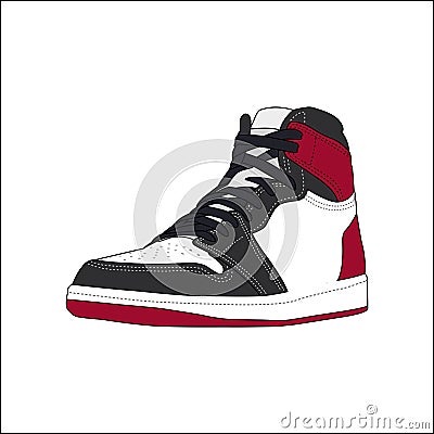 Red and Black Sneaker shoes isolated on white Vector Illustration