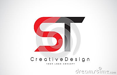 Red and Black ST S T Letter Logo Design. Creative Icon Modern Letters Vector Logo Vector Illustration