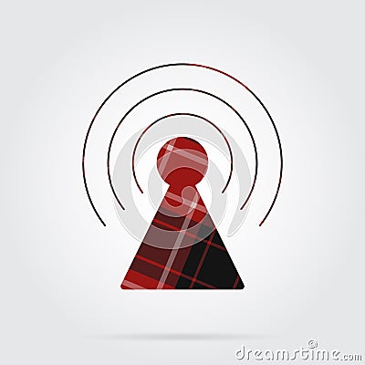 Red, black tartan isolated icon, transmitter tower Vector Illustration