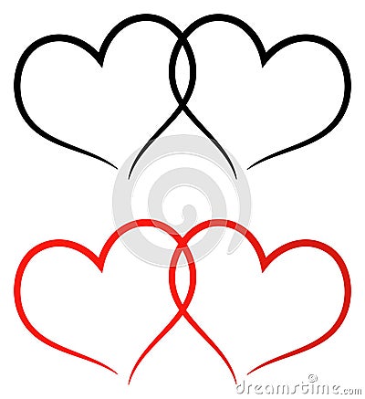 Red and black two hearts clip art Vector Illustration