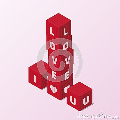 Red block word I LOVE YOU Vector Illustration