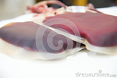 Red blood bag Stock Photo