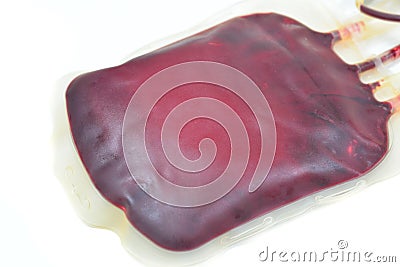 Red blood bag on white. Stock Photo