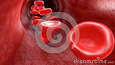 Red Blood cells flow through veins, Human body system Stock Photo