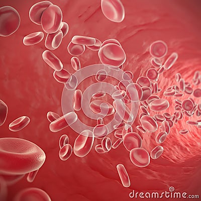 Red blood cells flowing through veins from the human circulatory system. 3d illustration Cartoon Illustration