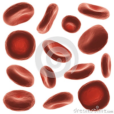Red blood cells with high detailed surface . Set of different view and shape . White isolated background . 3D rendering Stock Photo