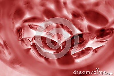 Red blood cells, human blood cells under a microscope. Microbiology and medicine Stock Photo