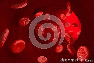 Red Blood Cells in Vein, 3D Rendering Stock Photo