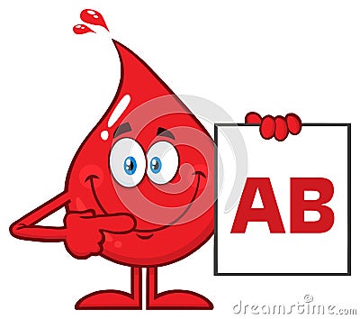 Red Blood Drop Cartoon Character Show A Board With Blood Type AB Stock Photo