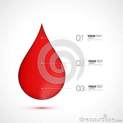 Red blood drop with numbered infographics template Vector Illustration