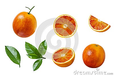 Set of red blood orange slices isolated on white background Stock Photo