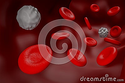 Red blood and white blood cell concept inside bloood tube graphic 3D rendering - Illustration Stock Photo