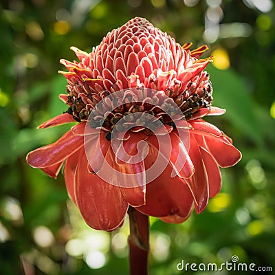 Red blooming torch ginger flower Stock Photo