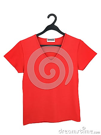 A red blouse on a hanger Stock Photo