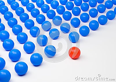 Red and blue ball, leadership and crowd Stock Photo