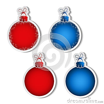 Red and blue balls for advertising text on the white background, stickers with shadow Vector Illustration