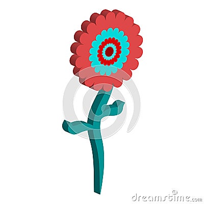 Red-blue beautiful bright multicolored simple, three-dimensional 3D flower on a white background. Vector Illustration