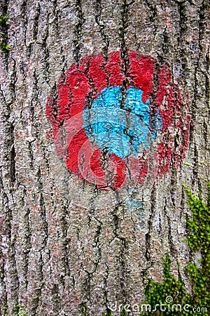 Red and blue blaze on trail Stock Photo