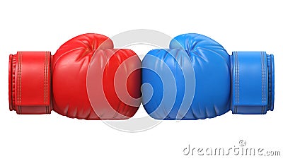 Red and blue boxing glove against each other isolated on white background 3d rendering Cartoon Illustration