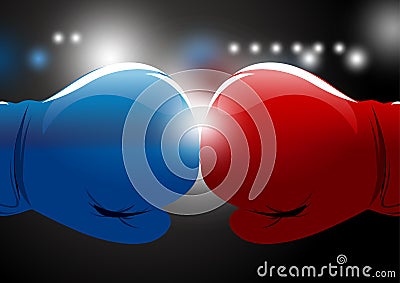 Red and blue boxing gloves with light background Vector Illustration