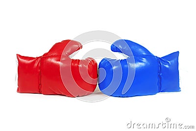Red and blue boxing leather gloves. Stock Photo
